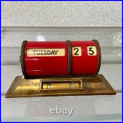 1930s GERMAN Art Deco Brass? Barrel Cylinder Red Desk Perpetual Calendar