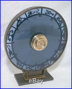 1930s KIENZLE BRONZE ART DECO ZODIAC ASTROLOGICAL CLOCK With BLUE TRANSLUCENT DIAL