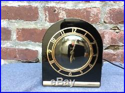 1930s Telechron model 4H77 Deauville Art Deco Rare black glass and gold clock
