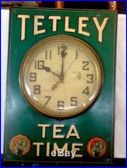 1930s Tetley Tea Time Art Deco All Metal Advertising Wall Clock Embossed Vintage