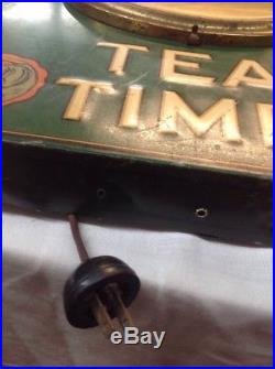 1930s Tetley Tea Time Art Deco All Metal Advertising Wall Clock Embossed Vintage
