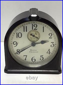 1931 Art Deco Bakelite Detailing Westclox 8 Day Jeweled Alarm Clock #261 Made 2y