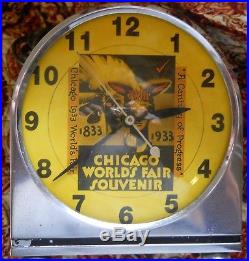 1933 Chicago World's Fair Souvenir Spin To Start Art Deco Chrome Clock Indian