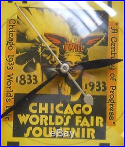 1933 Chicago World's Fair Souvenir Spin To Start Art Deco Chrome Clock Indian