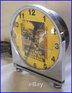 1933 Chicago World's Fair Souvenir Spin To Start Art Deco Clock ++ Indian ++