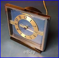 1936 Hammond Empress art deco mirror face alarm clock blue chrome 1930s vintage