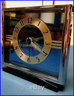 1936 Hammond Empress art deco mirror face alarm clock blue chrome 1930s vintage