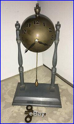 1939 Worlds Fair Baseball Clock Art Deco Antique Bronze Finish W Key Overwound