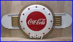 1940s Art Deco Coca-Cola Promo Soda Clock Sign Tin Masonite Kay Inc Prop of Coke