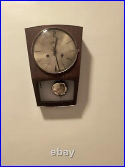 1940s HAID ART DECO MADE IN GERMANY PENDULUM WALL CLOCK CURVED GLASS