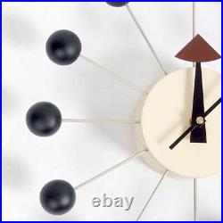 1950's Large Vitra Ball Wall Clock Black And Brushed Brass Metal 18'' inch