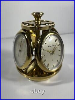 1950's Remembrance SWISS Brass 8 Day Weather Station Desk Clock READ