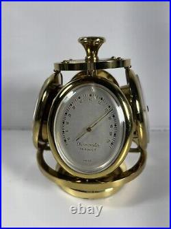 1950's Remembrance SWISS Brass 8 Day Weather Station Desk Clock READ