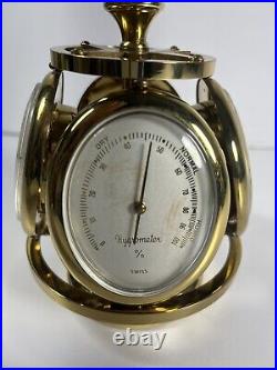 1950's Remembrance SWISS Brass 8 Day Weather Station Desk Clock READ