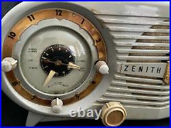 1952 ZENITH OWL EYES ART DECO BAKELITE TUBE RADIO S-18535 w ALARM CLOCK WORKS