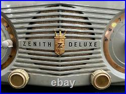 1952 ZENITH OWL EYES ART DECO BAKELITE TUBE RADIO S-18535 w ALARM CLOCK WORKS