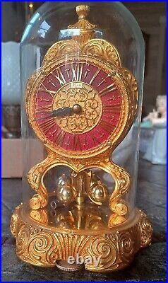 1958 Working Kern Mini Anniversary 400 Day Clock Gilded Ornate Very Clean Key