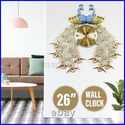 20 Inch 3D Large Art Creative Metal Peacock Wall Clock Home Living Room Decor
