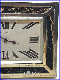 20s Vintage Art Deco Tiffany & Co. France Desk Mantle Clock Watch Marble Chrome