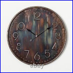 28 Dia. Rustic Wall Clock, Made of Durable Metal, Art Deco Numbers, Dark Base