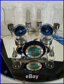 30's Art Deco Telechron Electric Clock Mirror Lamps Jacques Bars Luxor Set RARE