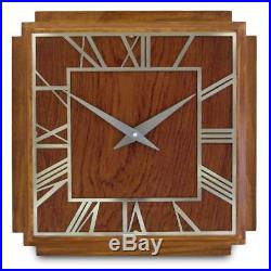 36cm Square 1930's Art Deco Style Wooden and Chrome Wall Clock