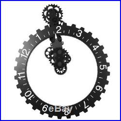3D Modern Large Wall Art Rotary Gear Clock Mechanical Calendar Decor Black