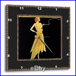 3dRose dpp 39590 2 Art Deco Lady with Gold Frame Wall Clock 13 by 13-Inch Black