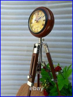 5 inch Table Clock Wooden Table Clock with Adjustable Tripod Stand Heavy Quality