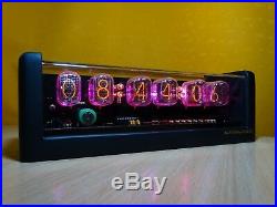 6xIN-12 Nixie Tubes Clock black mat case & pink led & alarm steampunk retro
