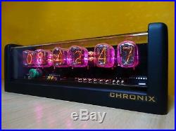 6xIN-12 Nixie Tubes Clock black mat case & pink led & alarm steampunk retro