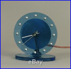 A Blue Glass, Art Deco/Modernist Table Clock by Gilbert Rohde