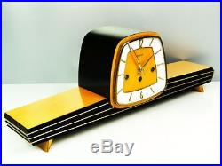 A DREAM IN BLACK ART DECO WESTMINSTER CHIMING MANTEL CLOCK FROM DUGENA HERMLE