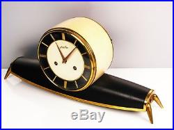 A DREAM LATER ART DECO JUNGHANS CHIMING MANTEL CLOCK FROM 50´S with LEATHER