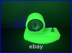 A Very Rare Art Deco Opaline Uranium Glass Clock And Pen Holder