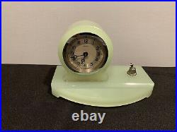 A Very Rare Art Deco Opaline Uranium Glass Clock And Pen Holder