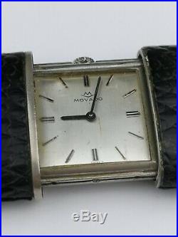A Working Vintage Art Deco Period Leather Movado Ermeto Travel Clock (D8)