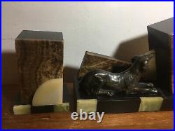 ANTIQUE 1920's FRENCH MARBLE CLOCK GARNITURE 3 PIECE WITH BORZOI HOUND DOGS