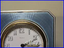 Antique Art Deco 8-day Travel Clock, Sterling & Blue Guilloche Enamel Case