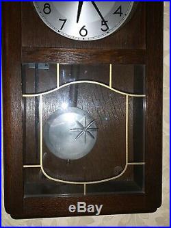 ANTIQUE ART DECO MAUTHE WALL CLOCK-8-Day-KEY WIND-TIME STRIKE