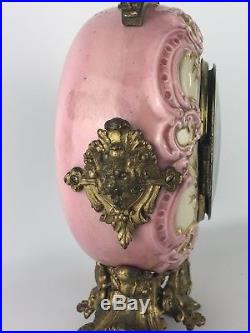 ANTIQUE BREVET FRENCH Brass And Porcelain Mantel CLOCK ART DECO