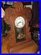 ANTIQUE INGRAHAM in Oak Case Gingerbread Mantel Shelf Clock with Key & Pendulum
