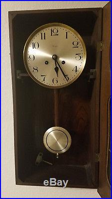 ANTIQUE KIENZLE GERMAN ART DECO WALL CLOCK with BEVELED GLASS! 8 day time & chime
