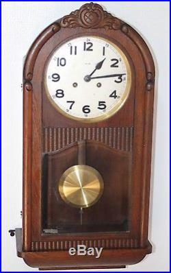 Antique Running Large Art Deco Mauthe Carved Walnut Regulator Bim-bam Wall Clock