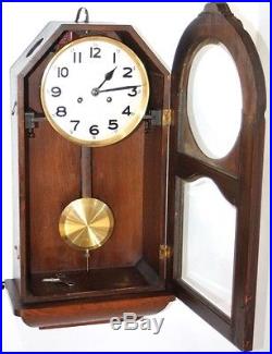 Antique Running Large Art Deco Mauthe Carved Walnut Regulator Bim-bam Wall Clock