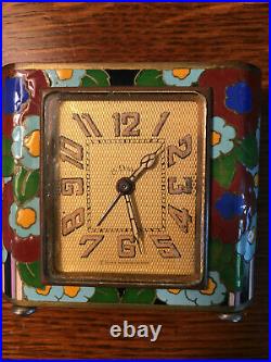 ANTIQUE VINTAGE 1920's ART DECO CLOISONNE ALARM CLOCK DOXA SWISS