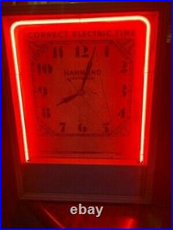 ART DECO 1930's Vintage Neon Clock by Hammond With Ad Space On The Bottom