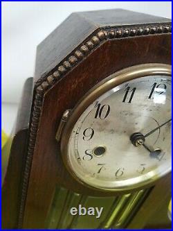 ART DECO GERMAN Kienzle 8 day Chiming every 1/2 HR Wooden Mantel Clock Working