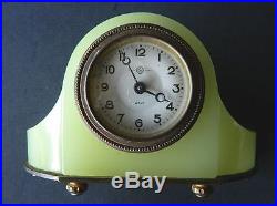 AUC1 Gorgeous Solid Uranium Glass Cased Art Deco Mantle Clock c1925