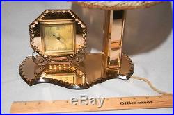 Awesome French Art Deco Peach Mirror Boudoir Bedroom Lamp And Clock Set, Ex Cond
